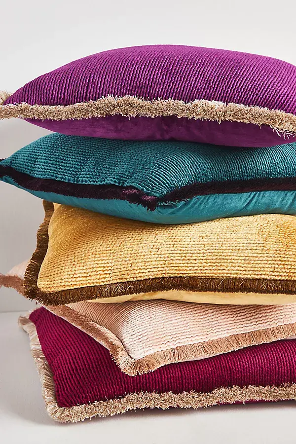 Anthropologie Valentina Velvet Fringe Pillow Purple
