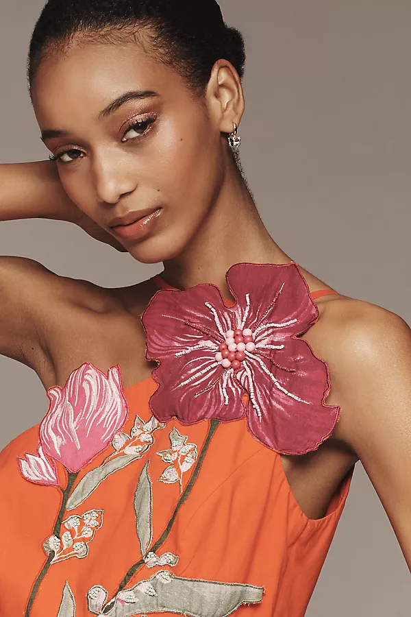 Anthropologie Yukiko Noritake X Anthropologie Asymmetrical Floral Midi Dress Red