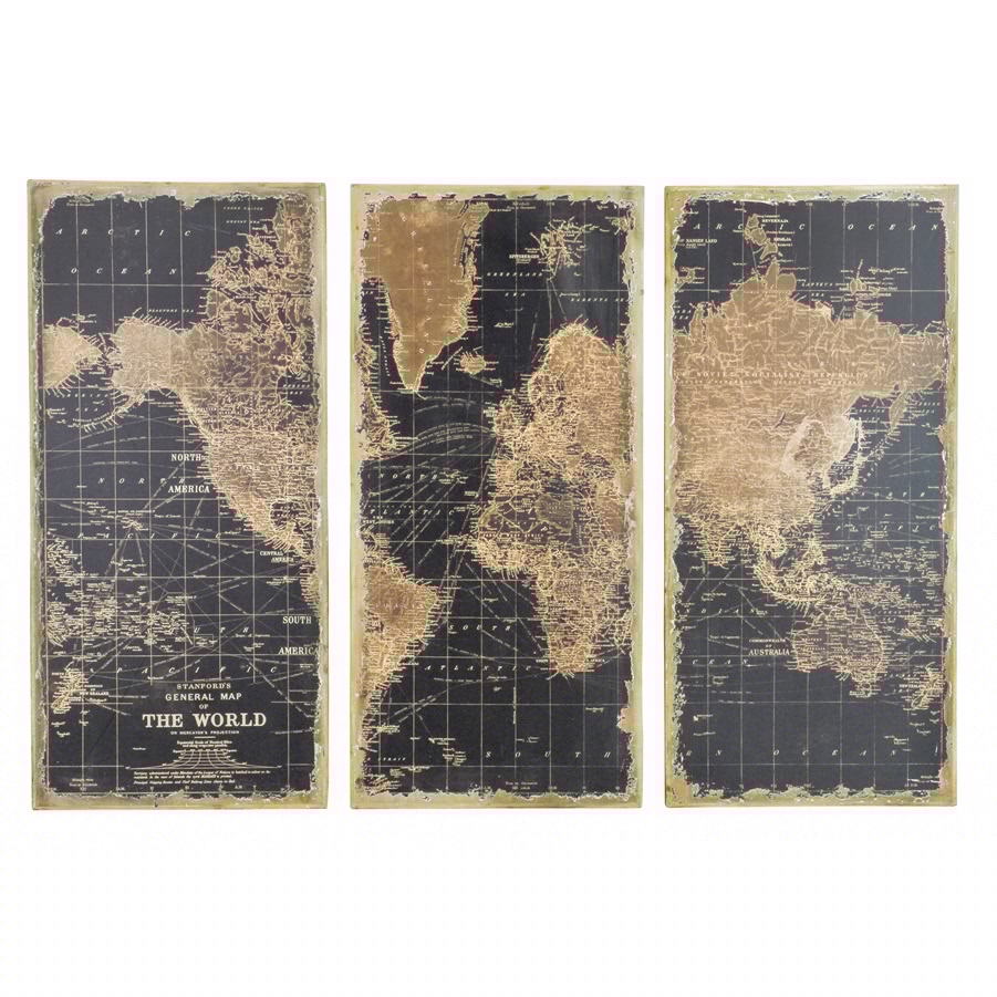 Aspire Home Accents 1434 - Stanford World Map Wall Decor (Set Of 3)