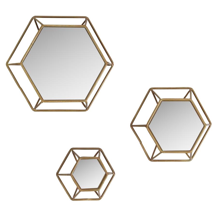 Aspire Home Accents 5216 - Shanton Hexagonal Wall Mirrors (Set Of 3)