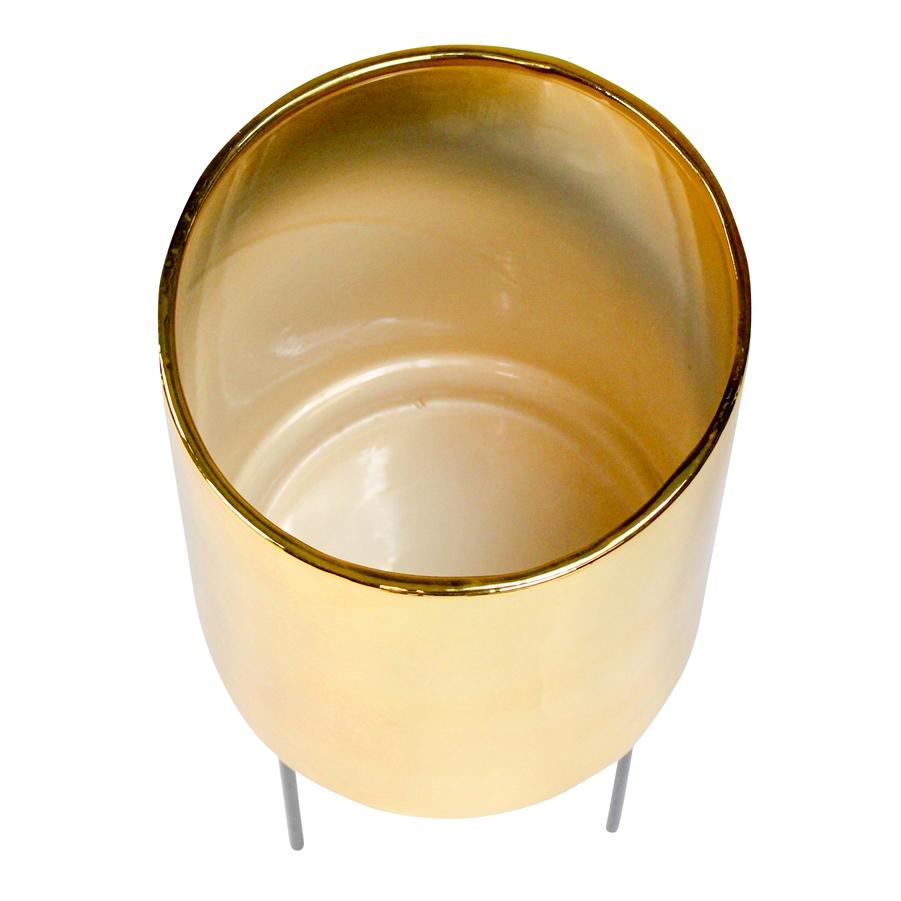 Aspire Home Accents 6572 - Jemina Mid Century Ceramic Planter - Gold