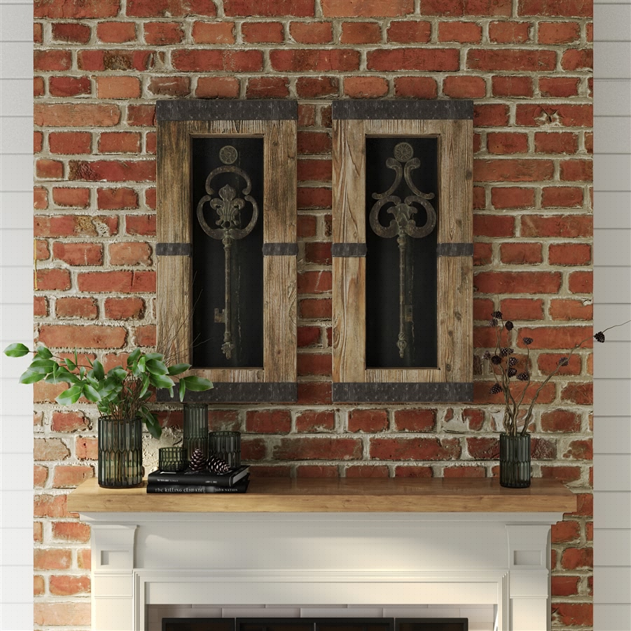 Aspire Home Accents 6840 - Antique Key Wood Wall Decor Set Of 2