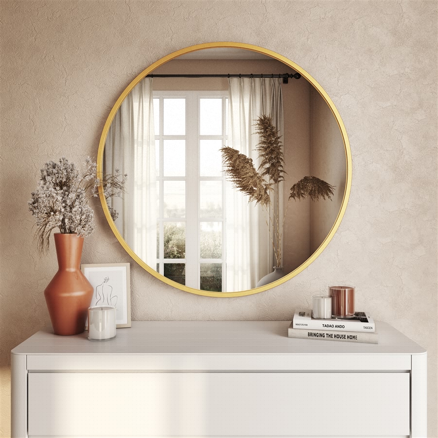 Aspire Home Accents 7500 - Bali Modern Round Wall Mirror - 32" Gold
