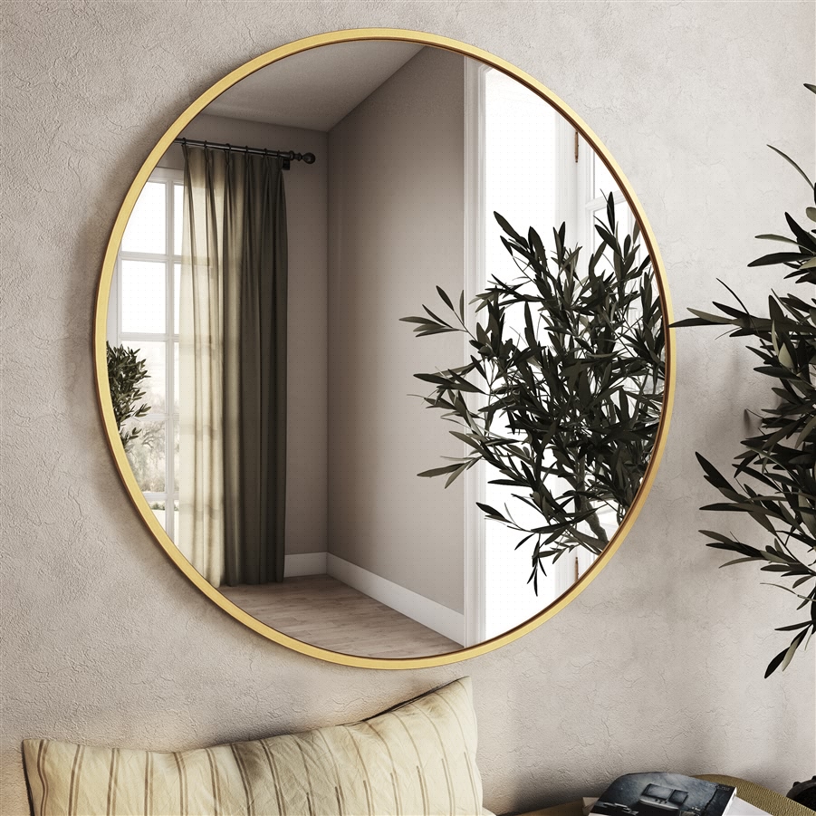 aspire home accents 7517 - Bali Modern Round Wall Mirror - 40" Gold