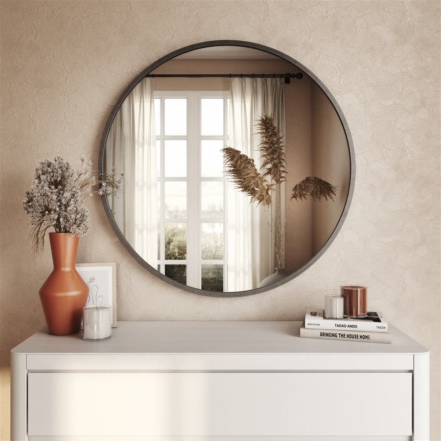 Aspire Home Accents 7531 - Bali Modern Round Wall Mirror - 32" Gray