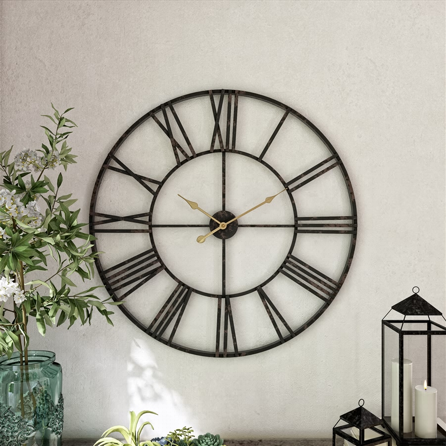 aspire home accents 7852 - Solange Round Metal Wall Clock - 30" Dark Brown