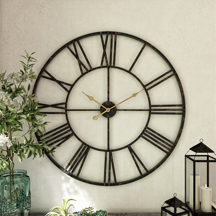 aspire home accents 7869 - Solange Round Metal Wall Clock - 36" Dark Brown