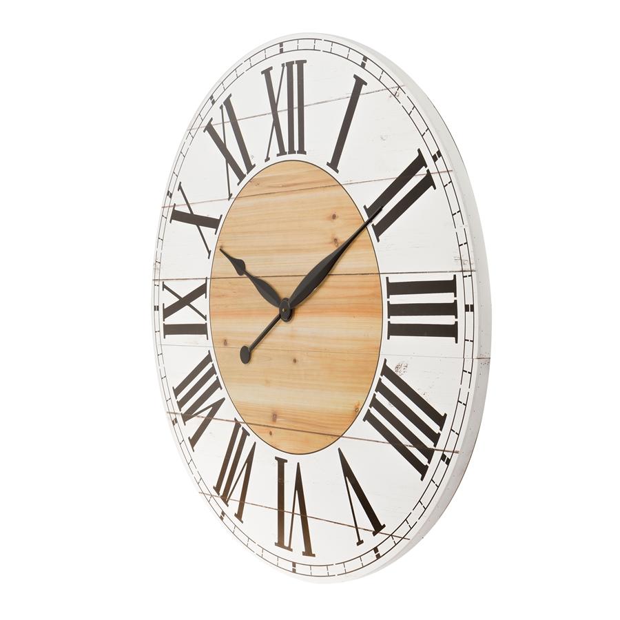 Aspire Home Accents 8248 - Renata Oversize Shiplap Wall Clock - White/Walnut