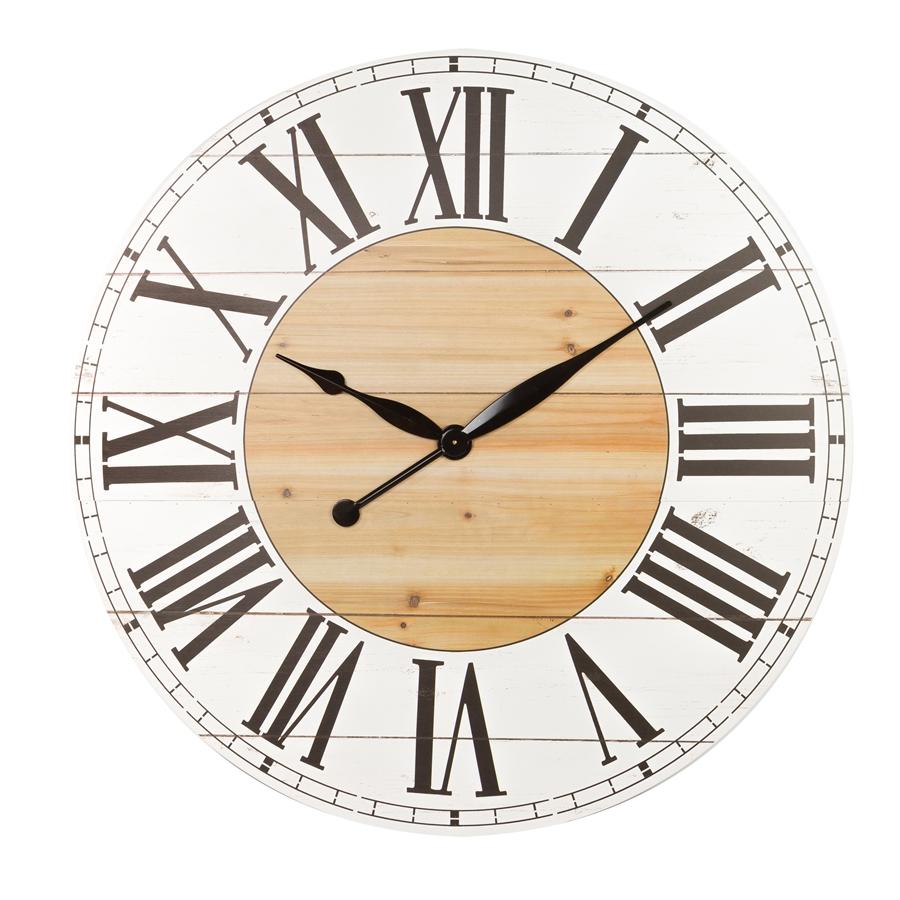 aspire home accents 8248 - Renata Oversize Shiplap Wall Clock - White/Walnut
