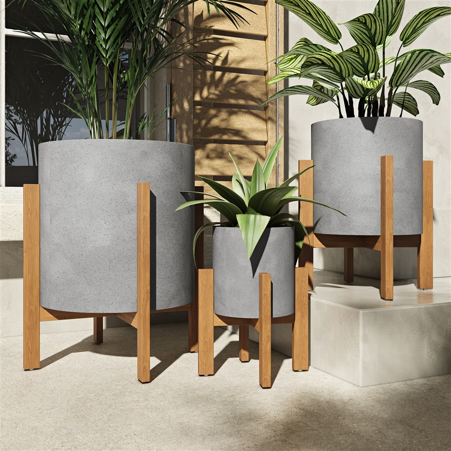 aspire home accents 8361 - Rowan Modern Outdoor Planter - 18" Grey