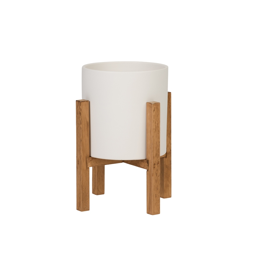aspire home accents 8439 - Liam Modern Ceramic Planter with Wood Legs