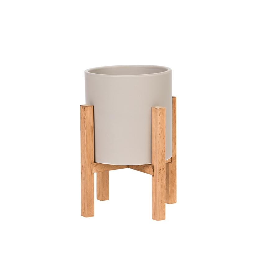 aspire home accents 8446 - Liam Modern Ceramic Planter with Wood Legs