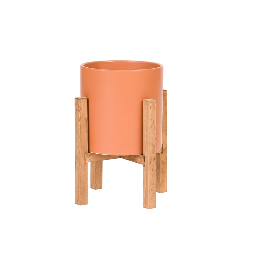 aspire home accents 8460 - Liam Modern Ceramic Planter with Wood Legs