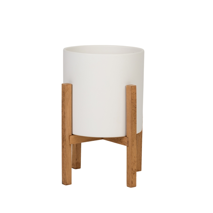 aspire home accents 8484 - Liam Modern Ceramic Planter with Wood Legs