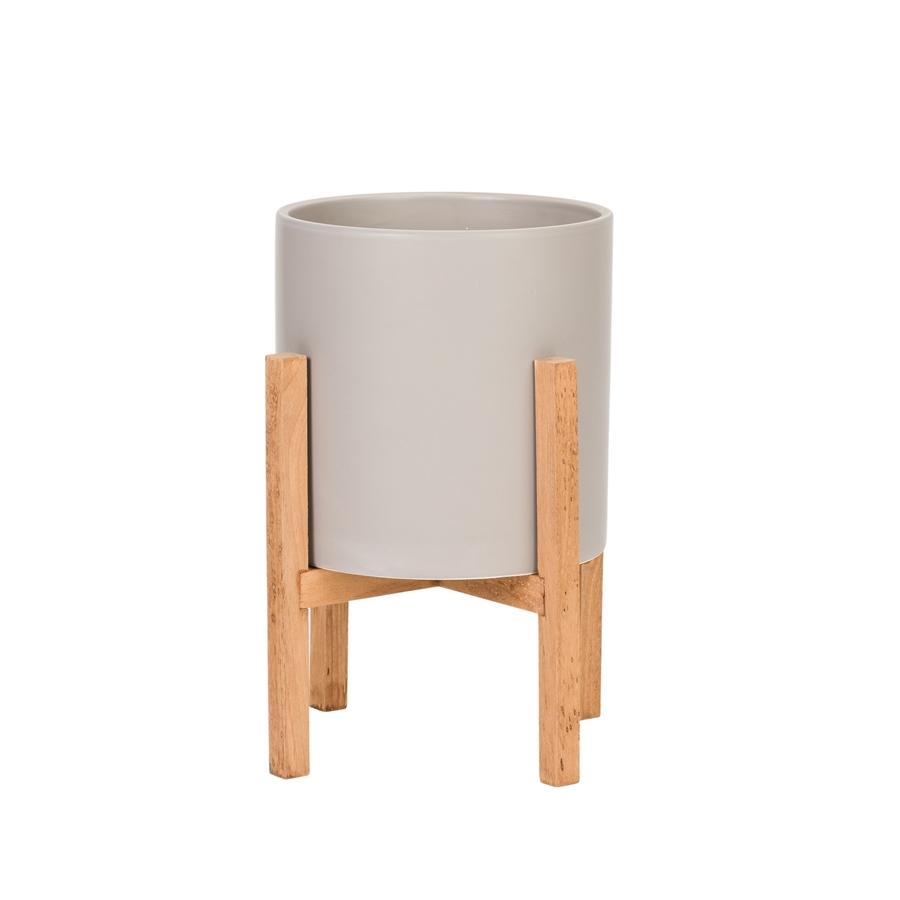 aspire home accents 8491 - Liam Modern Ceramic Planter with Wood Legs