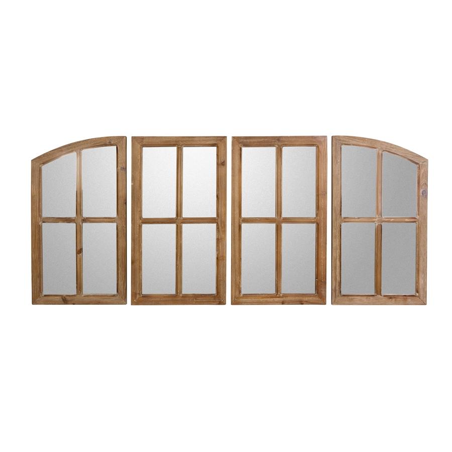 aspire home accents 8644 - Raelynn Arch Window Pane Mirrors (Set of 4) - Walnut 27"H