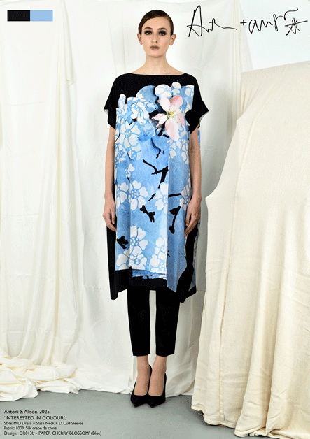 antoni & alison PAPER CHERRY BLOSSOM Dress (Pale Blue)