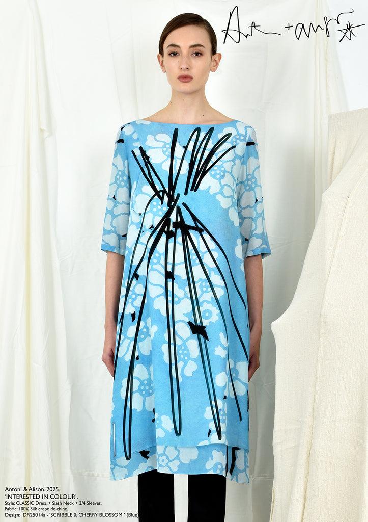 Antoni & Alison SCRIBBLE & CHERRY BLOSSOM Dress (Blue)