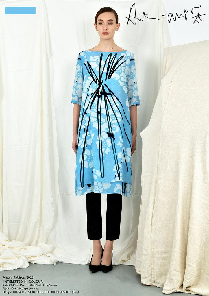 Antoni & Alison SCRIBBLE & CHERRY BLOSSOM Dress (Blue)