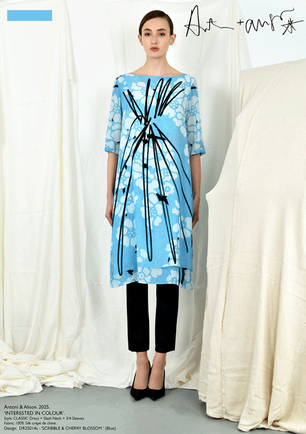 antoni & alison SCRIBBLE & CHERRY BLOSSOM Dress (Blue)