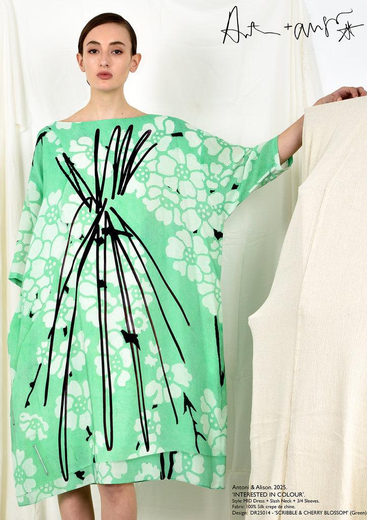 Antoni & Alison SCRIBBLE & CHERRY BLOSSOM Dress (Green)