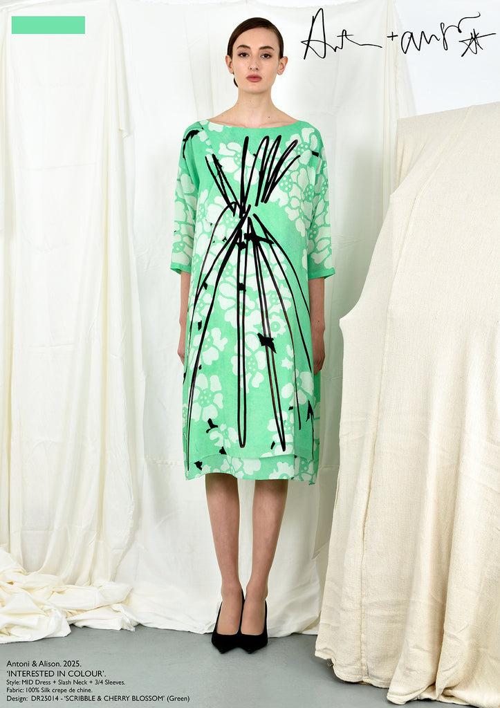 Antoni & Alison SCRIBBLE & CHERRY BLOSSOM Dress (Green)