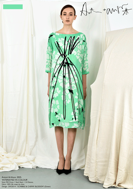 antoni & alison SCRIBBLE & CHERRY BLOSSOM Dress (Green)
