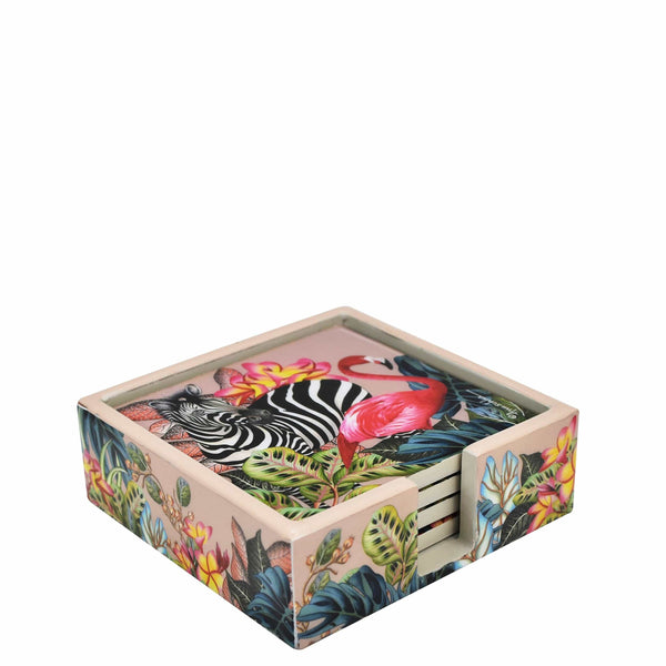 anuschka Set of 4 Wooden Printed Square Coasters - 25000