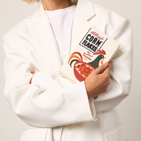 Anya Hindmarch Anya Brands Corn Flakes Clutch Recycled Canvas In Lemon Sorbet White