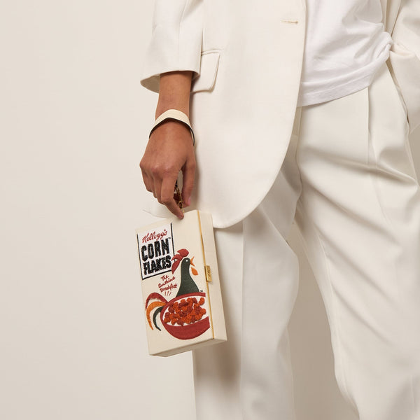 Anya Hindmarch Anya Brands Corn Flakes Clutch Recycled Canvas In Lemon Sorbet White