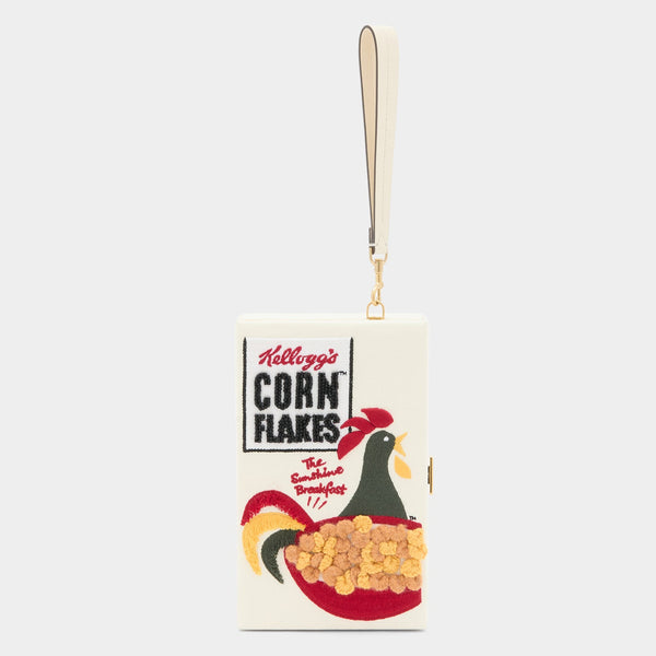 anya hindmarch Anya Brands Corn Flakes Clutch Recycled Canvas in Lemon Sorbet White