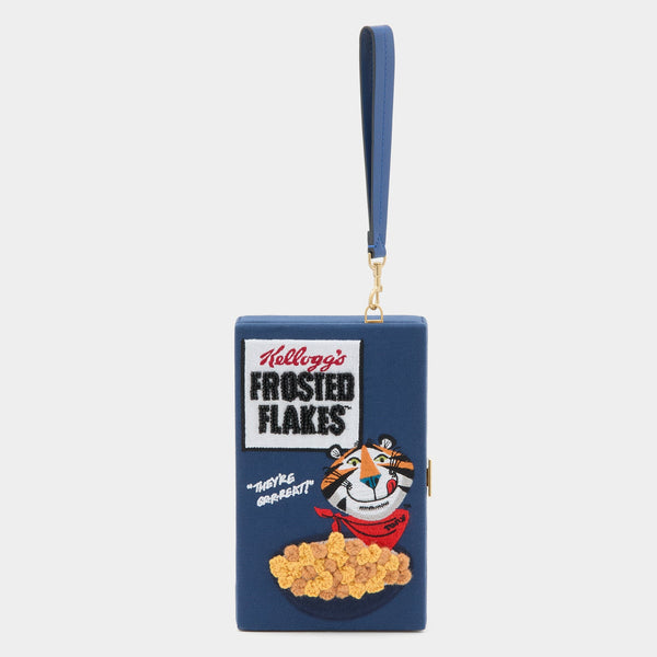 anya hindmarch Anya Brands Frosted Flakes Clutch Recycled Canvas in Blueberry Blue