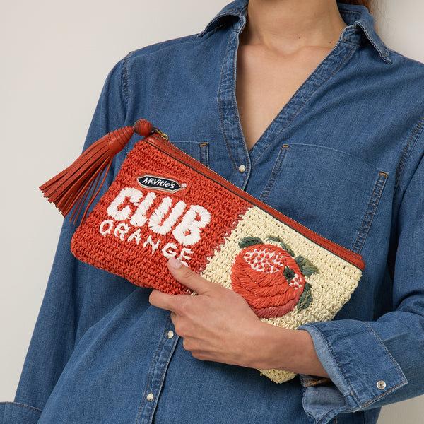 Anya Hindmarch Anya Brands McVitie's Club Orange Pochette Paper Raffia In Clementine Orange/Chalk White