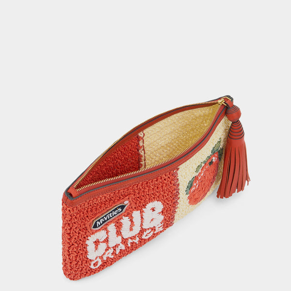 Anya Hindmarch Anya Brands McVitie's Club Orange Pochette Paper Raffia In Clementine Orange/Chalk White