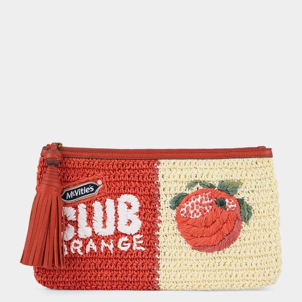 anya hindmarch Anya Brands McVitie's Club Orange Pochette Paper Raffia in Clementine Orange/Chalk White anya hindmarch Anya Brands McVitie's Club Orange Pochette Paper Raffia in Clementine Orange/Chalk White