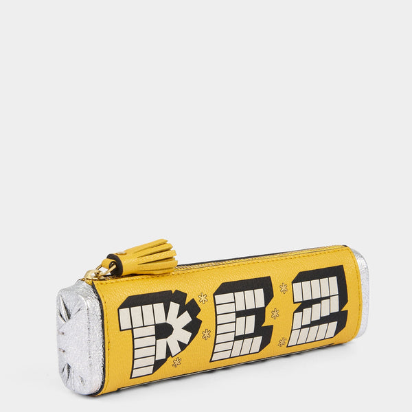 Anya Hindmarch Anya Brands PEZ Pencil Case Capra Leather In Lemon Yellow