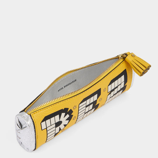 Anya Hindmarch Anya Brands PEZ Pencil Case Capra Leather In Lemon Yellow