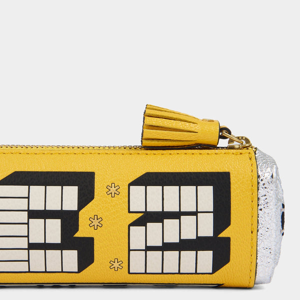 Anya Hindmarch Anya Brands PEZ Pencil Case Capra Leather In Lemon Yellow
