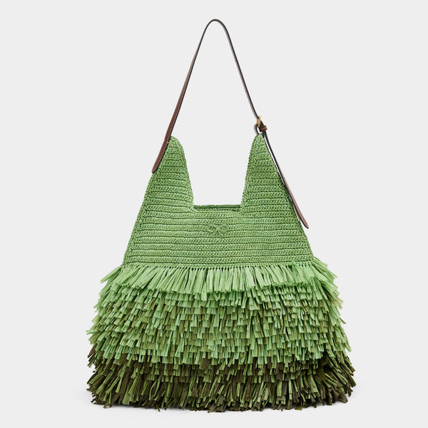 anya hindmarch Dégradé Shag Raffia Bag Raffia/Smooth Leather in Aloe Green