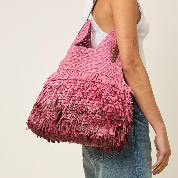 Anya Hindmarch Dégradé Shag Raffia Bag Raffia/Smooth Leather In Bubblegum Pink