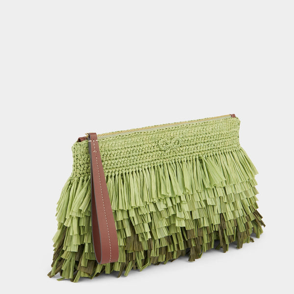 Anya Hindmarch Dégradé Shag Raffia Clutch Raffia/Smooth Leather In Aloe Green