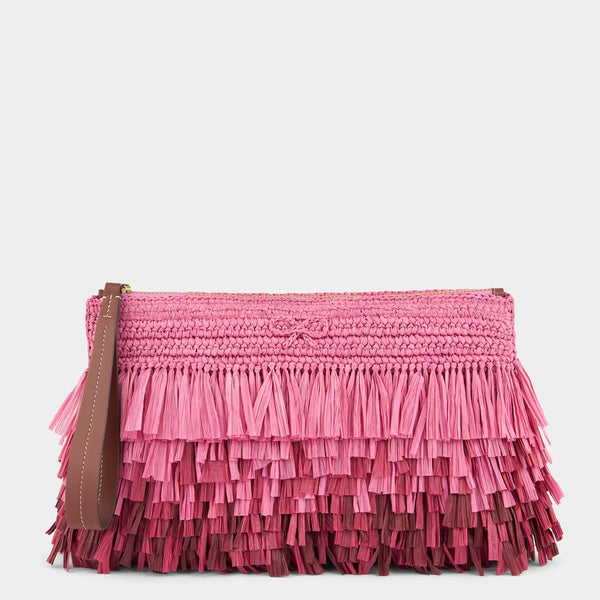 anya hindmarch Dégradé Shag Raffia Clutch Raffia/Smooth Leather in Bubblegum Pink