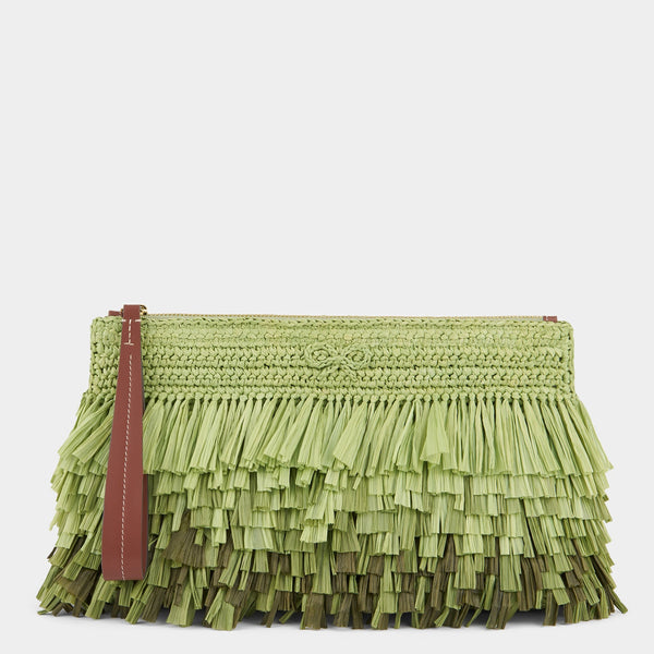 anya hindmarch Dégradé Shag Raffia Clutch Raffia/Smooth Leather in Aloe Green