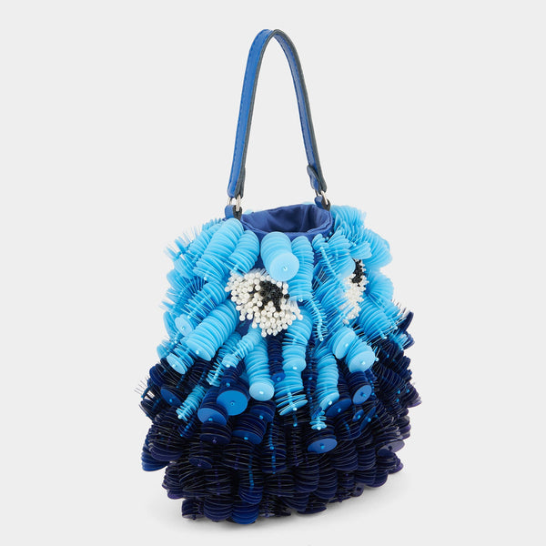 Anya Hindmarch Embellished Sea Creature Cross-body Satin Leather In Monday Blue