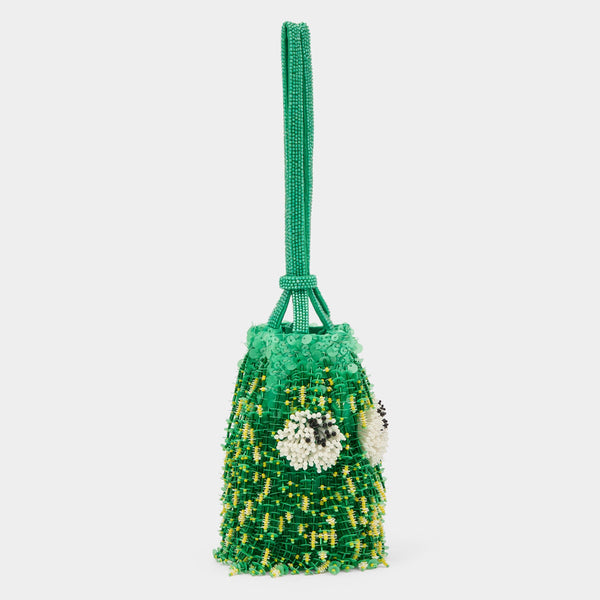 Anya Hindmarch Eyes Embellished Mini Bucket Bag Satin Leather In Aloe Green