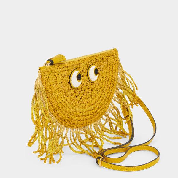 Anya Hindmarch Eyes Half Moon Cross-body Raffia/Smooth Leather In Cumin Yellow