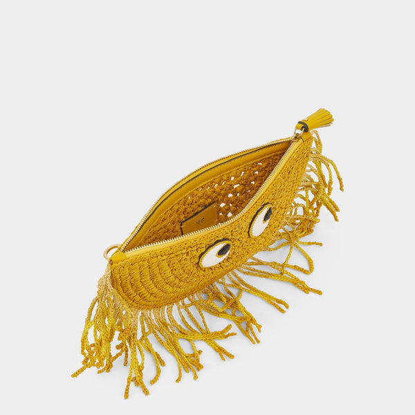 Anya Hindmarch Eyes Half Moon Cross-body Raffia/Smooth Leather In Cumin Yellow