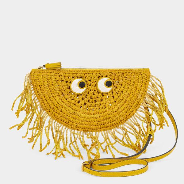 anya hindmarch Eyes Half Moon Cross-body Raffia/Smooth Leather in Cumin Yellow
