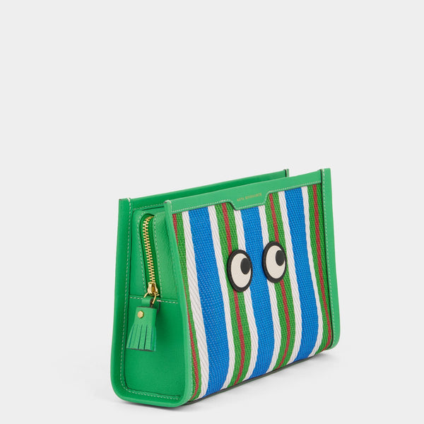 Anya Hindmarch Eyes Striped Pouch Recycled Mesh/Capra Leather In Aloe Green