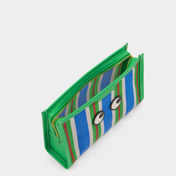 Anya Hindmarch Eyes Striped Pouch Recycled Mesh/Capra Leather In Aloe Green